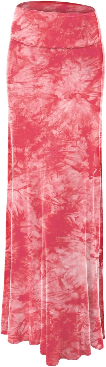 Lock and Love Women's Casual High Waist Solid/Tie Dye Fold Over Flowy Long Maxi Skirt