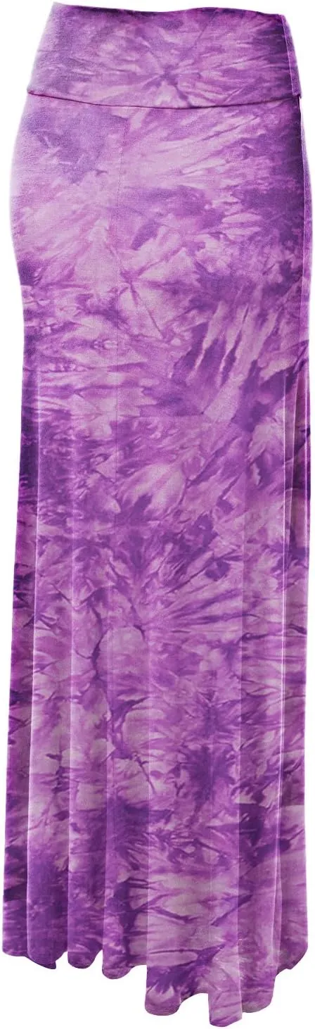 Lock and Love Women's Casual High Waist Solid/Tie Dye Fold Over Flowy Long Maxi Skirt