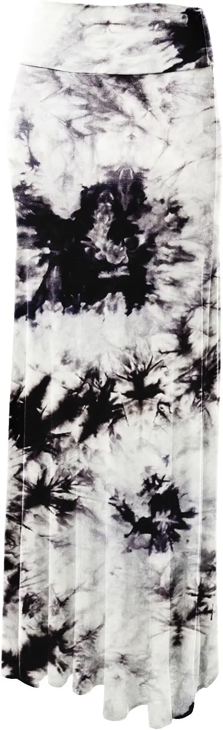 Lock and Love Women's Casual High Waist Solid/Tie Dye Fold Over Flowy Long Maxi Skirt