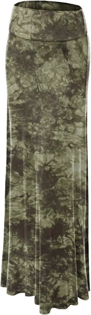 Lock and Love Women's Casual High Waist Solid/Tie Dye Fold Over Flowy Long Maxi Skirt
