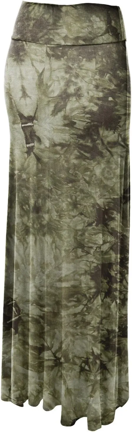 Lock and Love Women's Casual High Waist Solid/Tie Dye Fold Over Flowy Long Maxi Skirt