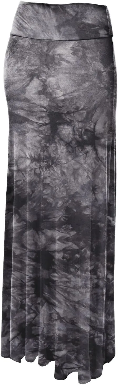Lock and Love Women's Casual High Waist Solid/Tie Dye Fold Over Flowy Long Maxi Skirt
