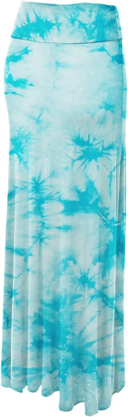 Lock and Love Women's Casual High Waist Solid/Tie Dye Fold Over Flowy Long Maxi Skirt