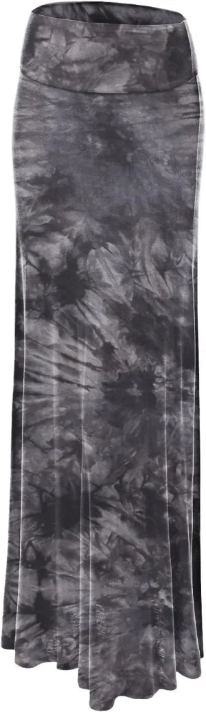 Lock and Love Women's Casual High Waist Solid/Tie Dye Fold Over Flowy Long Maxi Skirt
