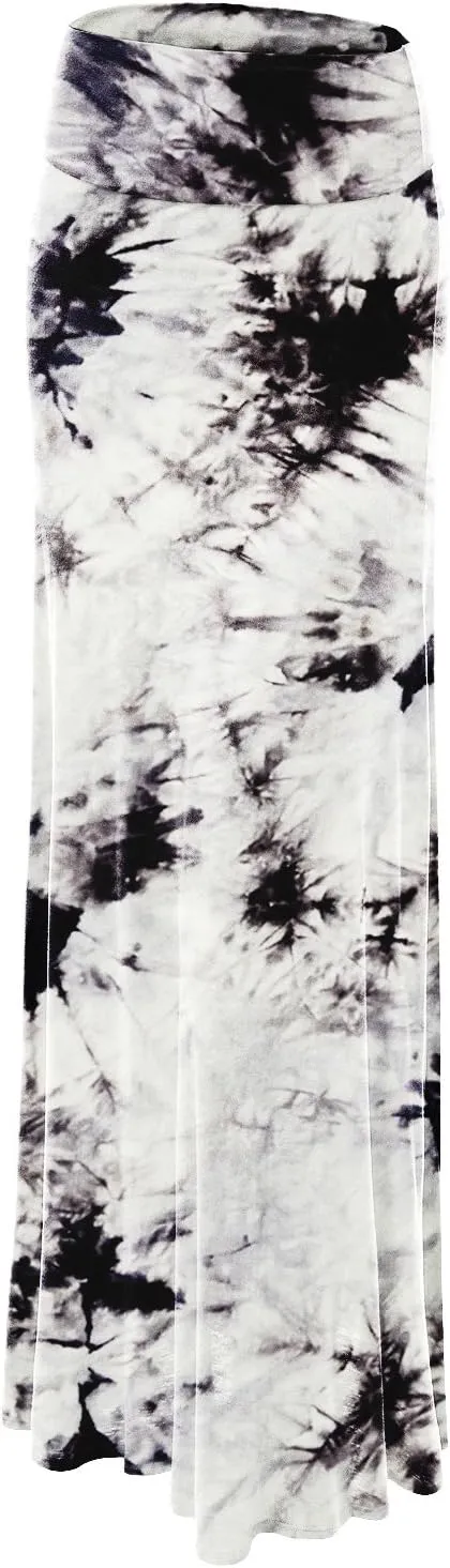 Lock and Love Women's Casual High Waist Solid/Tie Dye Fold Over Flowy Long Maxi Skirt