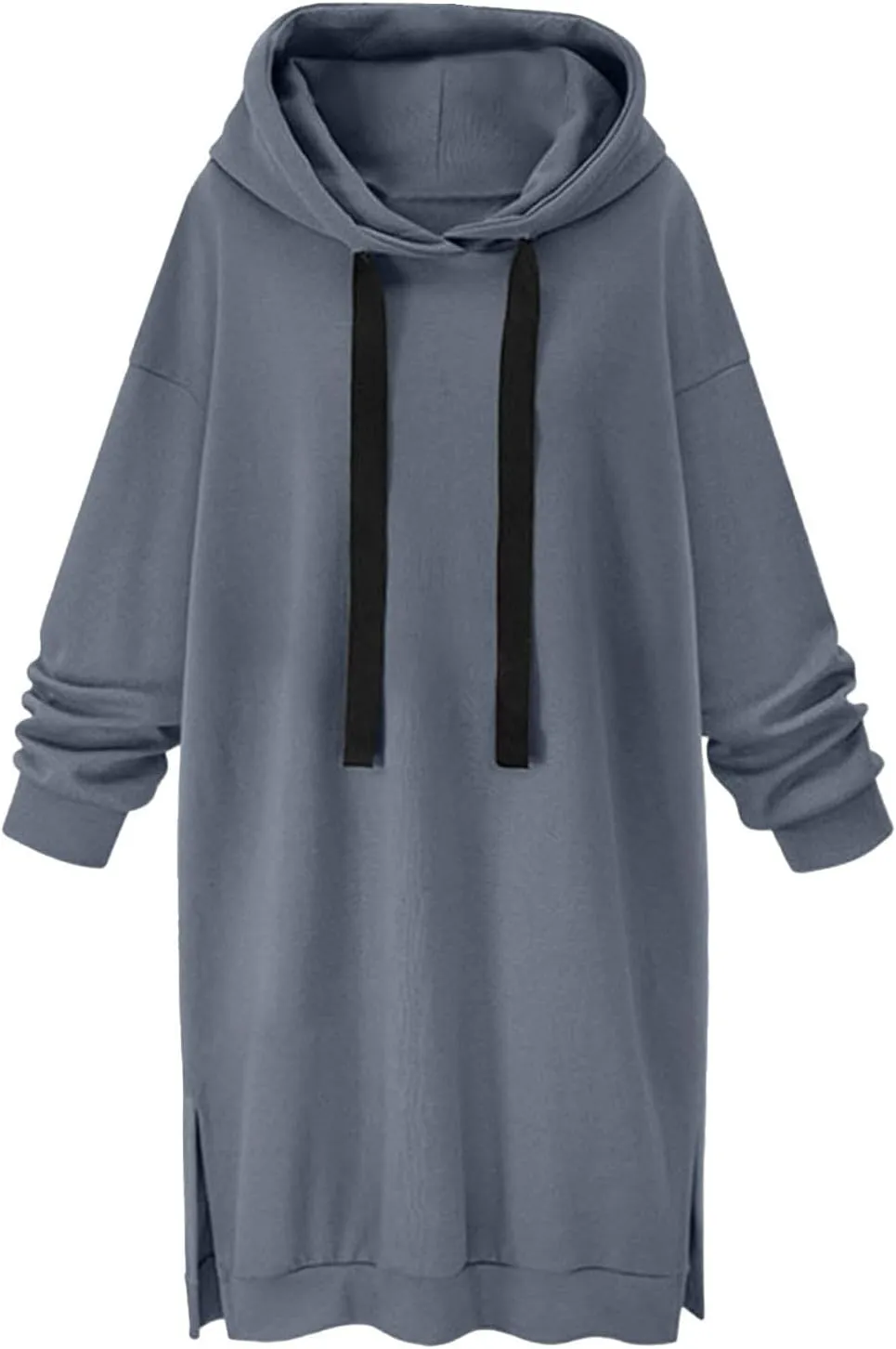 Long Hoodies for Women Oversize Longline Pullover Sweatshirt Split Hem Drawstring Hoodie Dress with Kangaroo Pocket