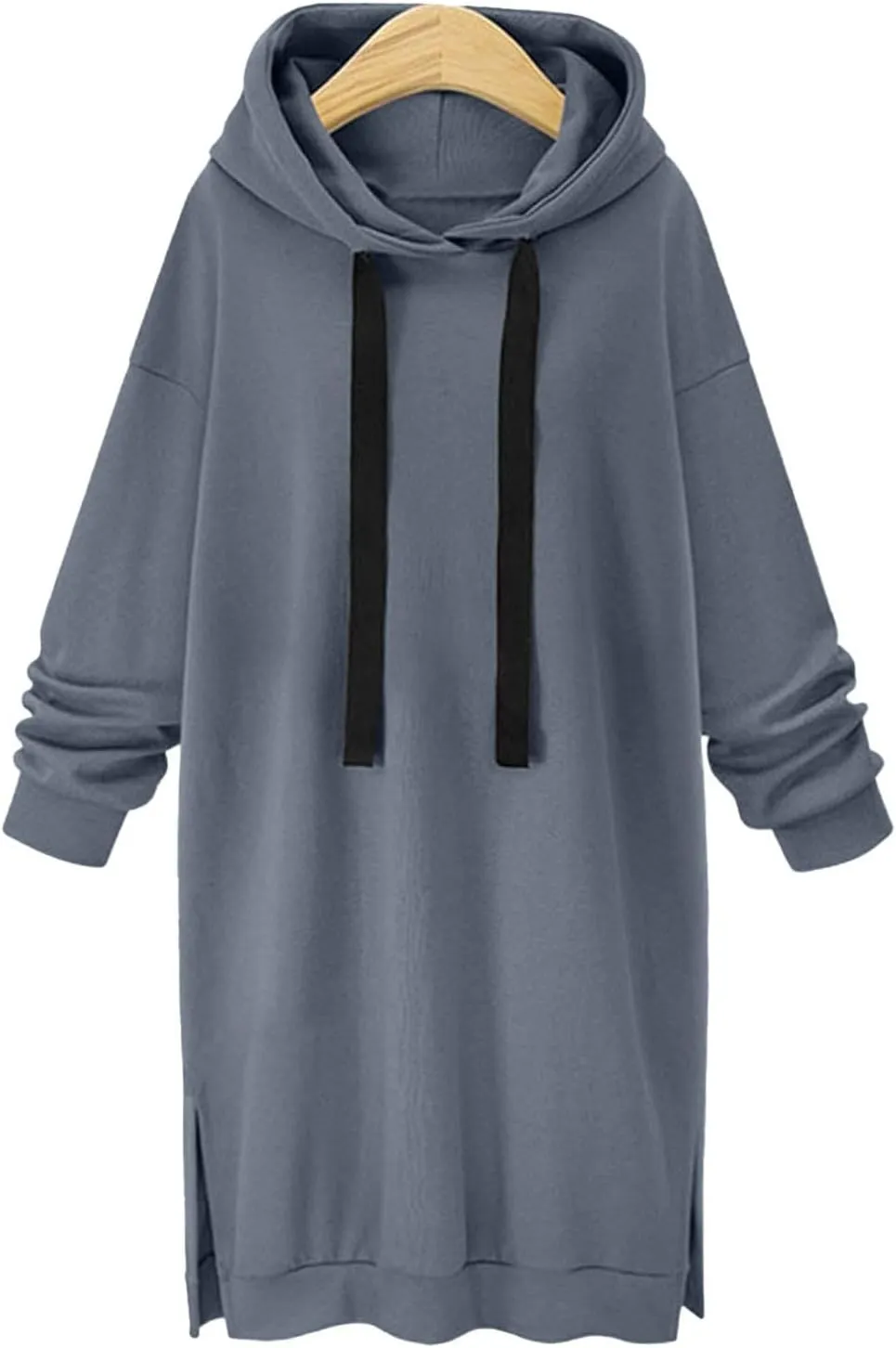 Long Hoodies for Women Oversize Longline Pullover Sweatshirt Split Hem Drawstring Hoodie Dress with Kangaroo Pocket