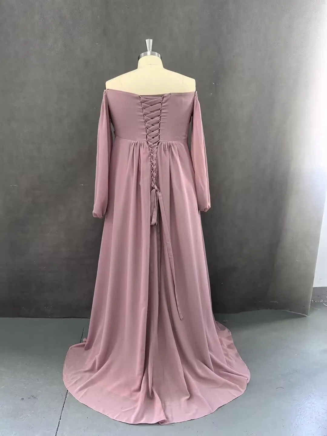 Long Sleeve Maternity Dress for Baby Shower Chiffon Maxi Flowy Elegant Pregnancy Photoshoot Dresses