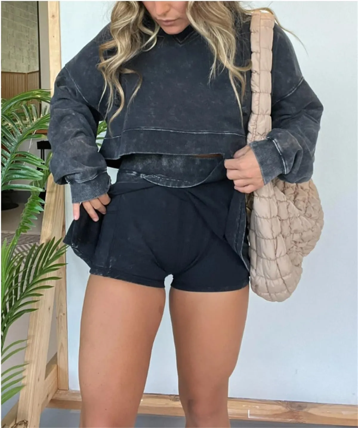 Lounge Washed Hoodie Skirt Set,Long Sleeve Mini Sweat Skort Set,Womens Lounge Sets 2 Piece Outfits Tracksuit Shorts