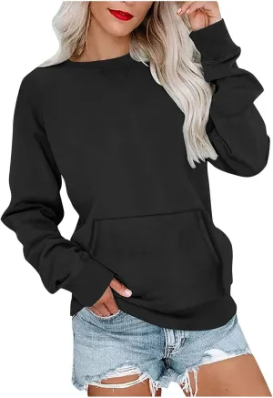 LRMQS Sweatshirt for Women Crewneck Trendy Long Sleeve Shirts with Pocket Fall Fashion 2024 Casual Cute Pullover Clothes