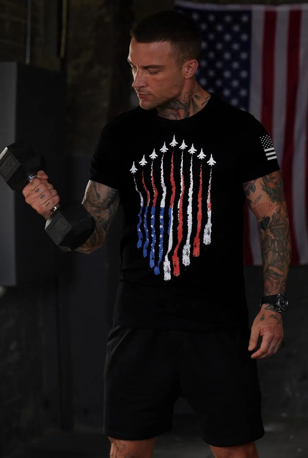 Mainfini Men's 4th of July T-Shirt American Flag 1776 Short Sleeve Tshirt (S-3XL)