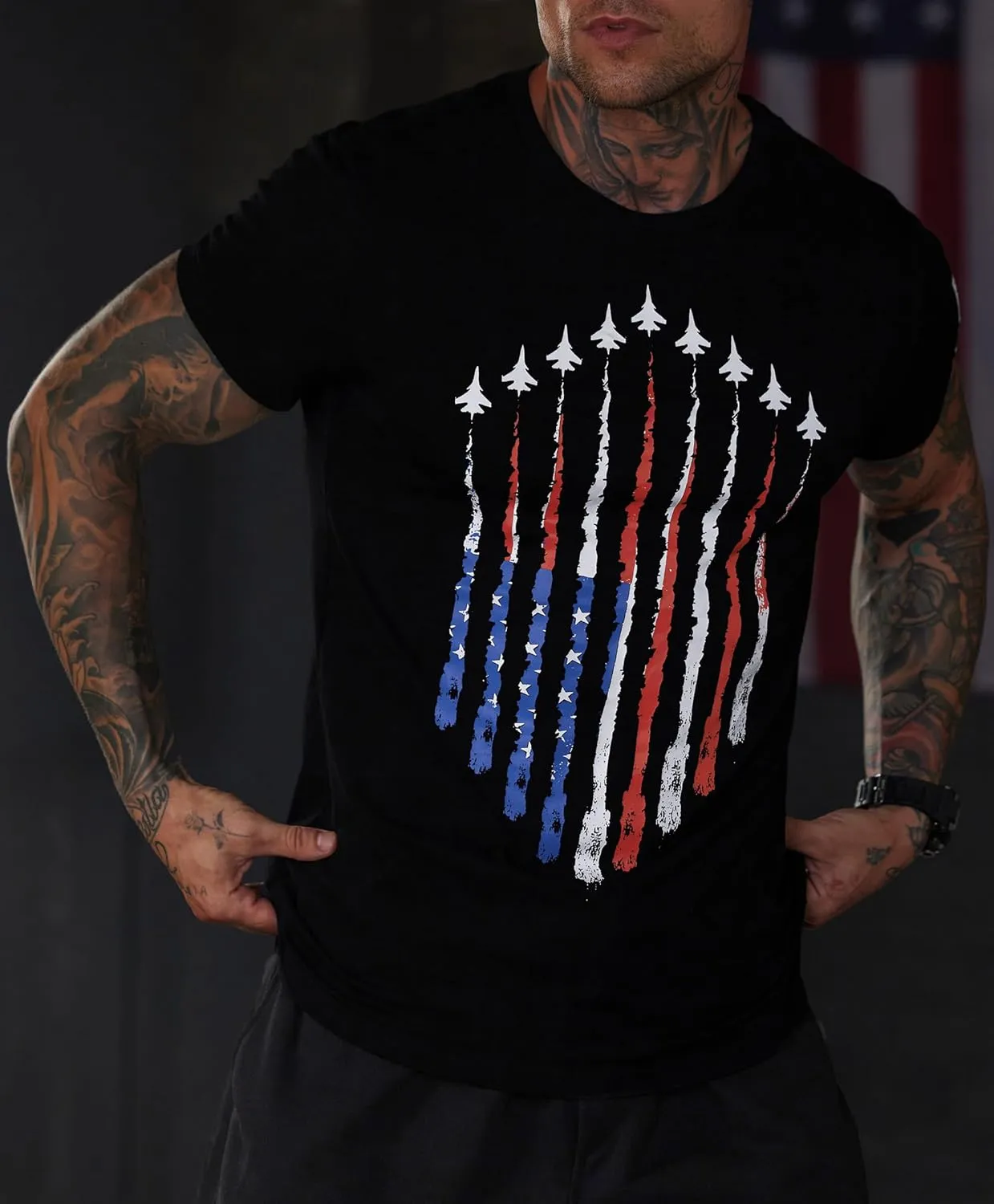 Mainfini Men's 4th of July T-Shirt American Flag 1776 Short Sleeve Tshirt (S-3XL)