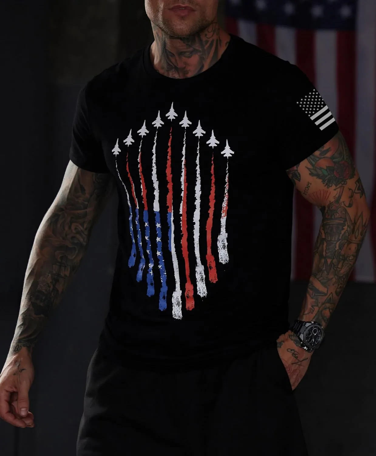 Mainfini Men's 4th of July T-Shirt American Flag 1776 Short Sleeve Tshirt (S-3XL)