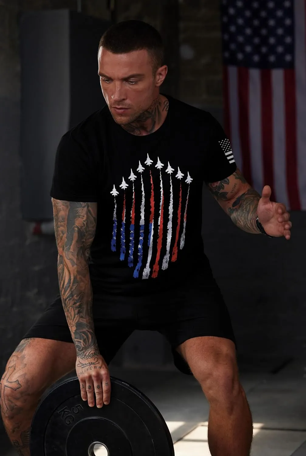 Mainfini Men's 4th of July T-Shirt American Flag 1776 Short Sleeve Tshirt (S-3XL)