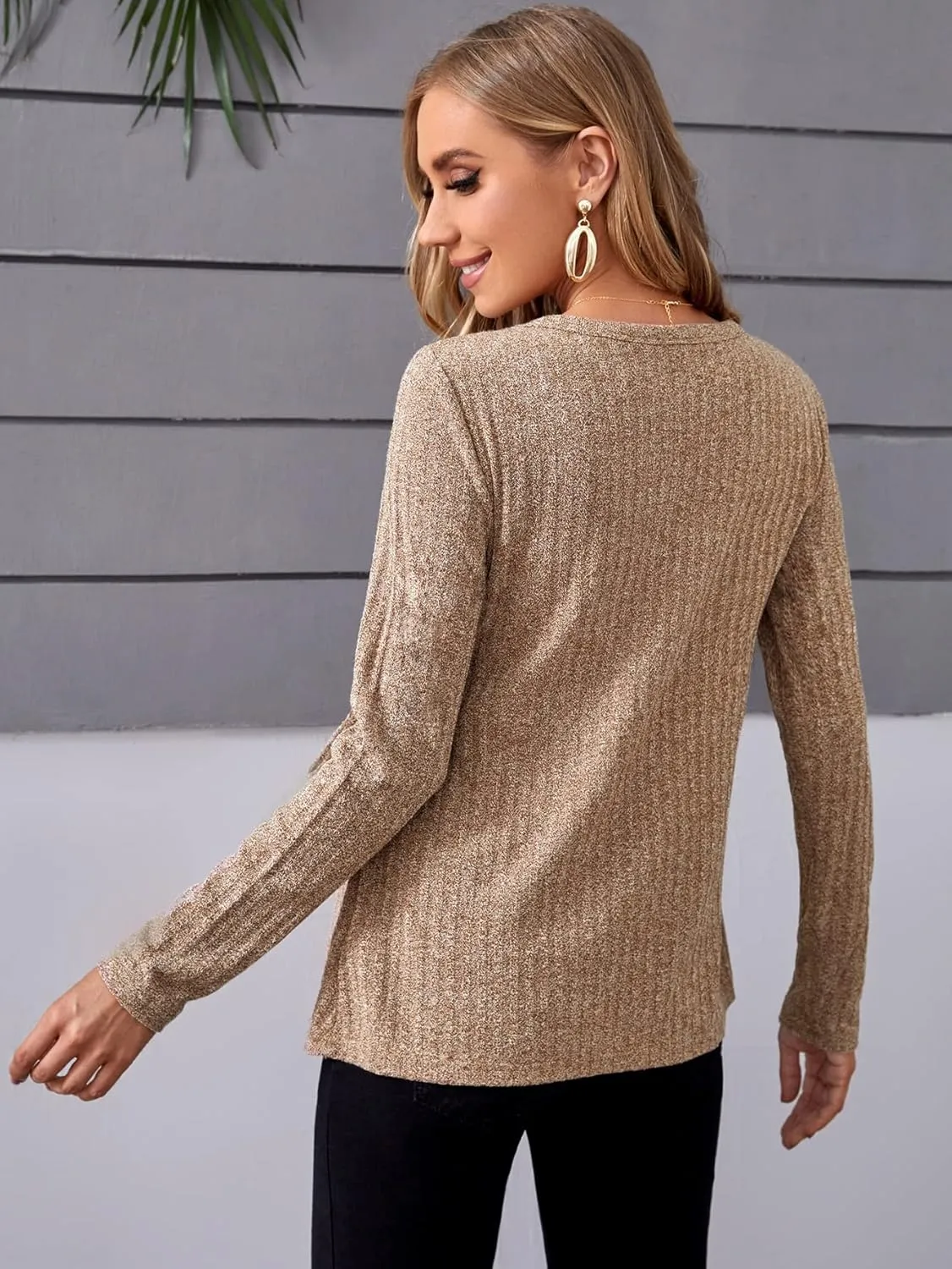 MakeMeChic Women's Maternity Shirts Casual Long Sleeve Tie Front Ribbed Knit Pregnancy Tee Top