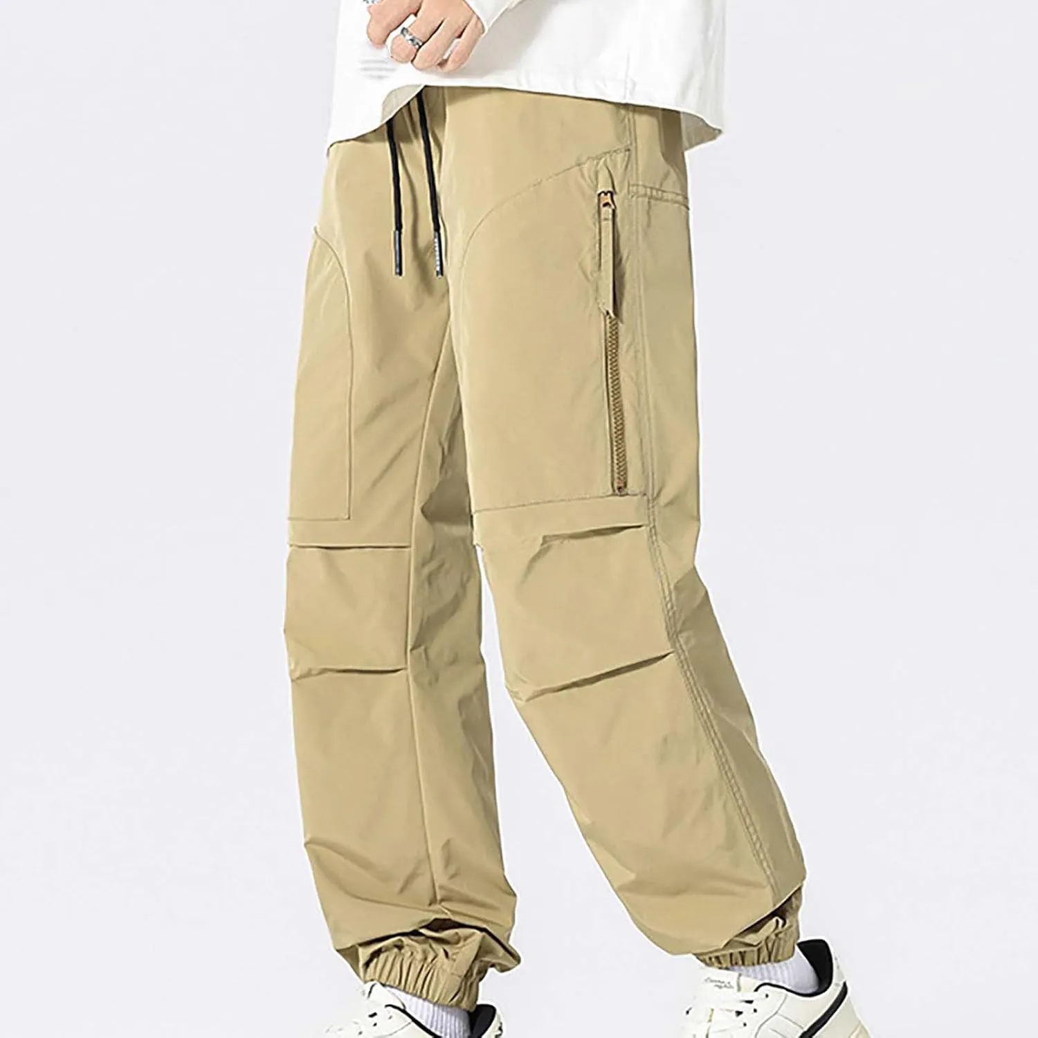 Man High Street Fashion Trend Pleated Design Straight Leather Pants Mens Big and Tall Pants