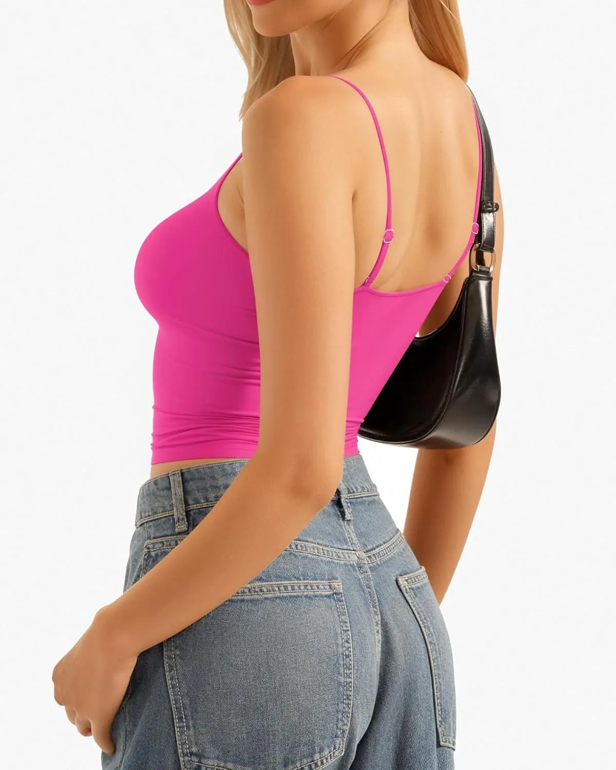 MANGOPOP Women's Tank Tops Detachable Bra Spaghetti Strap Cami Sexy Square Neck Sleeveless Basic Tee Shirts