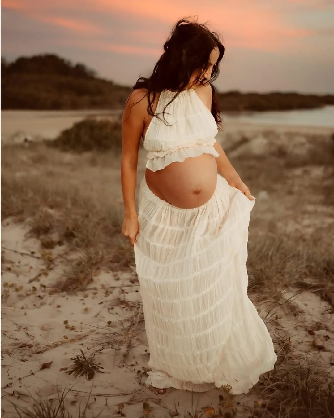 Maternity 2 Piece Maxi Skirt Sets Summer Backless Halter Tank Crop Top Long Skirt Going Out Photoshoot Beach Outfits