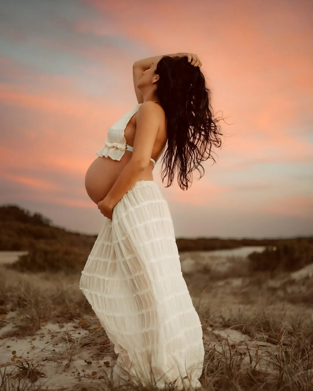 Maternity 2 Piece Maxi Skirt Sets Summer Backless Halter Tank Crop Top Long Skirt Going Out Photoshoot Beach Outfits