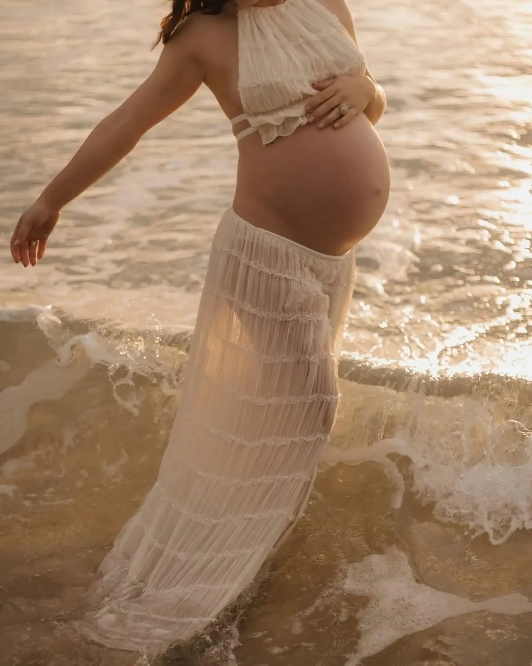 Maternity 2 Piece Maxi Skirt Sets Summer Backless Halter Tank Crop Top Long Skirt Going Out Photoshoot Beach Outfits