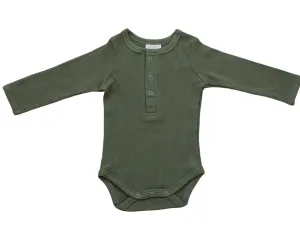 Mebie Baby - Organic Henley Long Sleeve Ribbed Onesie in Winter Green