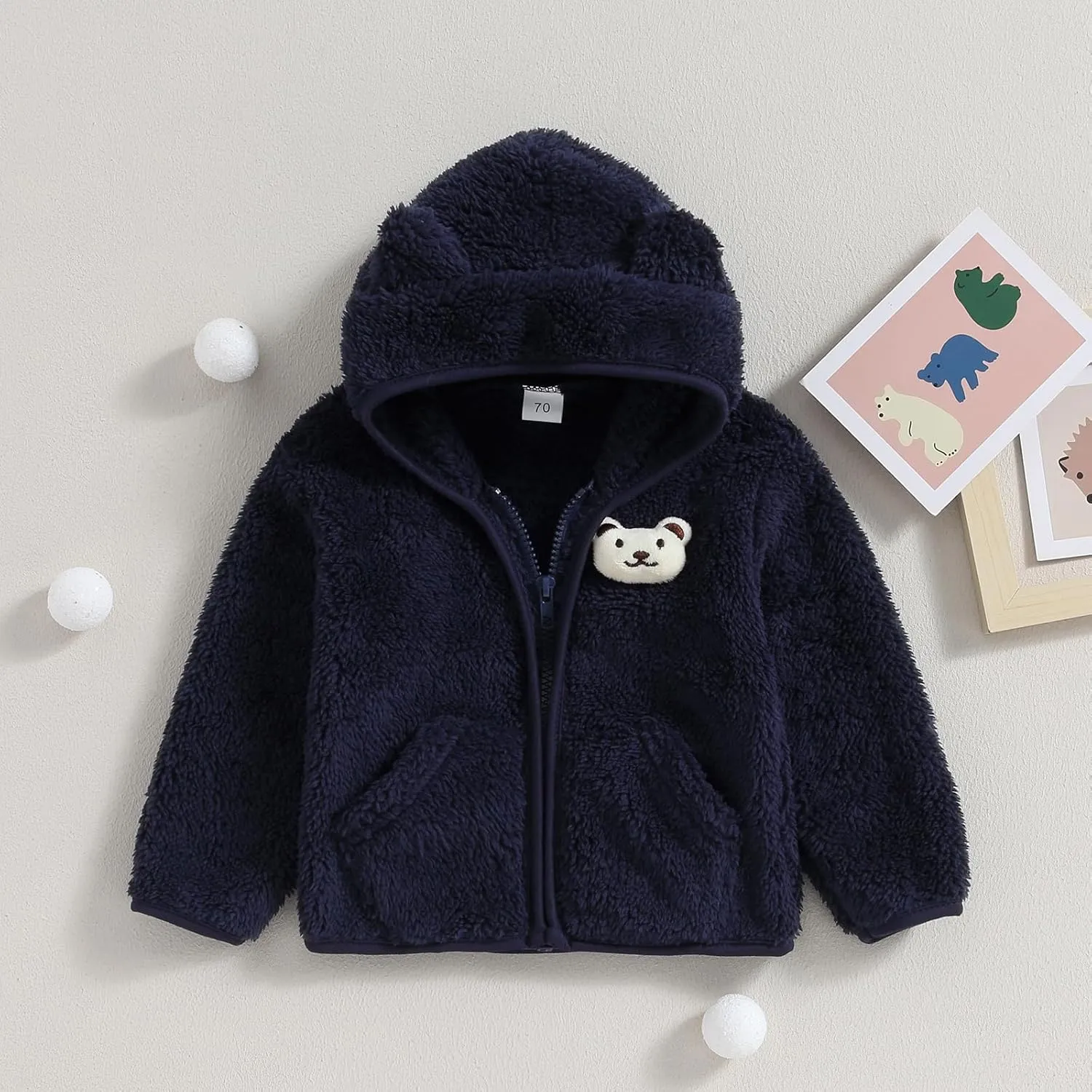 Meiweileya Baby Girl Boy Fleece Zip Up Hoodie Bear Ears Fuzzy Jacket Hooded Teddy Coat Winter Shacket Warm Outwear Cardigan