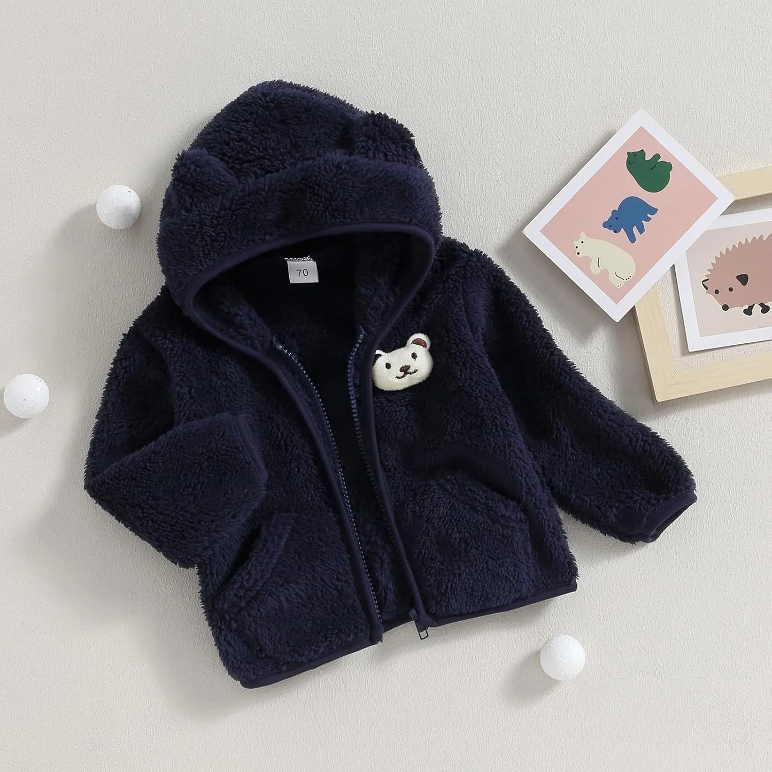 Meiweileya Baby Girl Boy Fleece Zip Up Hoodie Bear Ears Fuzzy Jacket Hooded Teddy Coat Winter Shacket Warm Outwear Cardigan