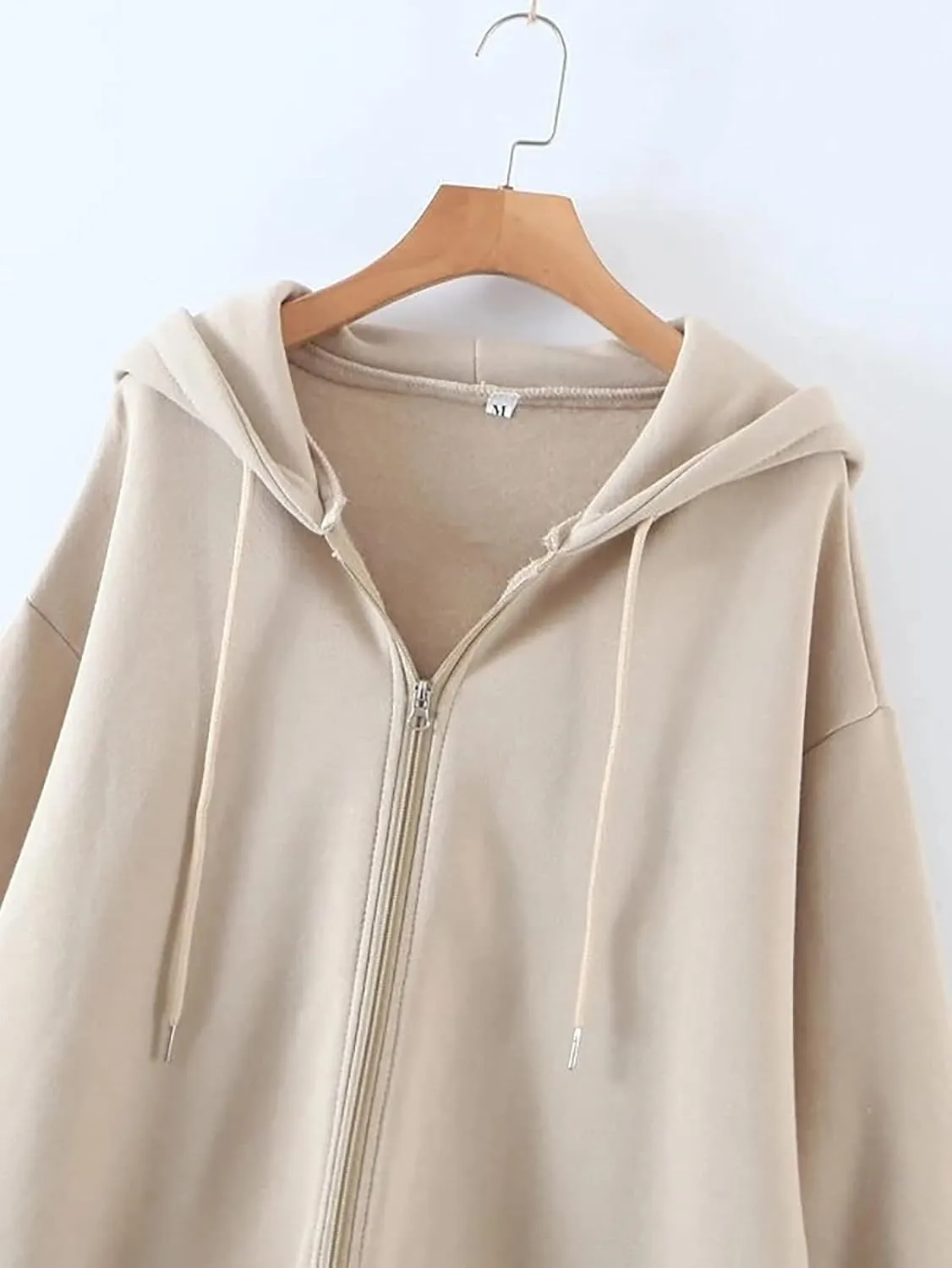 Meladyan Women Oversized Solid Zip Up Hoodie Drawstring Hooded Long Sleeve Fleece Vintage Sweatshirts Jackets Pockets 90s