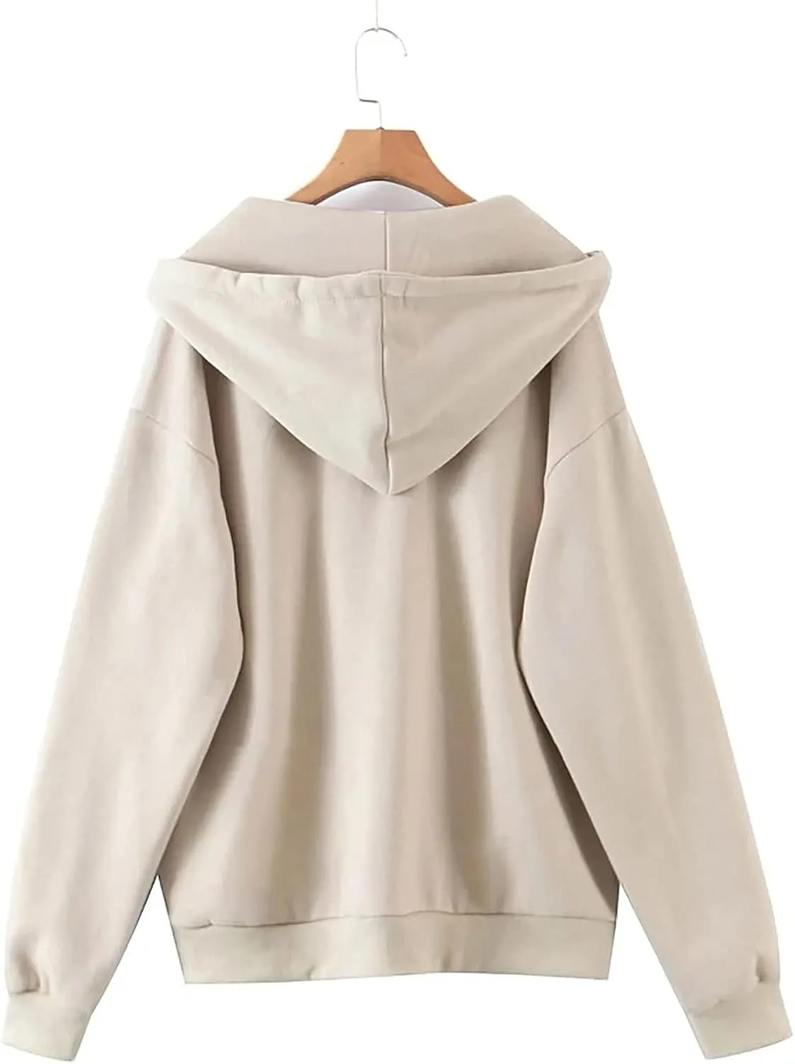 Meladyan Women Oversized Solid Zip Up Hoodie Drawstring Hooded Long Sleeve Fleece Vintage Sweatshirts Jackets Pockets 90s