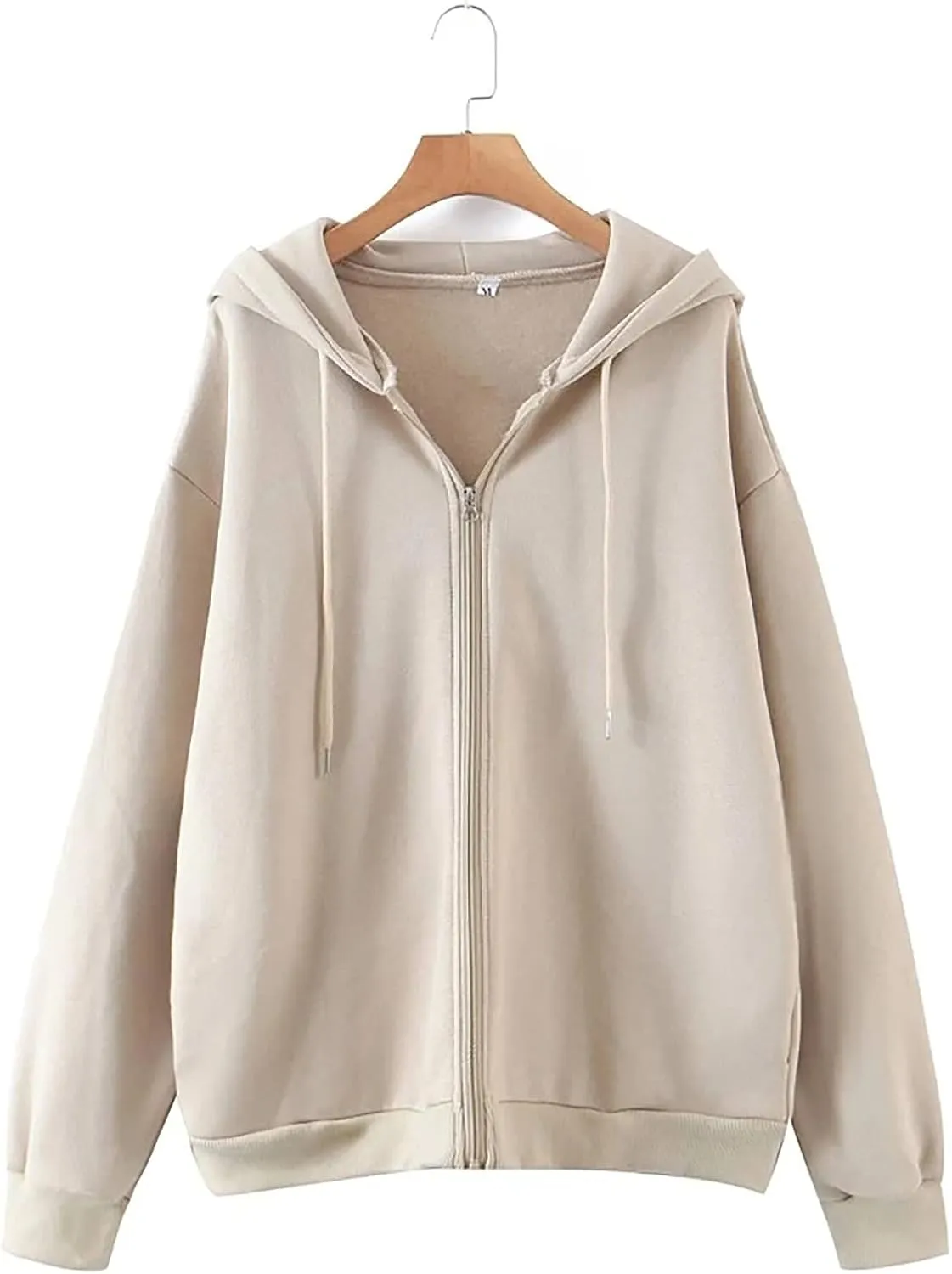 Meladyan Women Oversized Solid Zip Up Hoodie Drawstring Hooded Long Sleeve Fleece Vintage Sweatshirts Jackets Pockets 90s