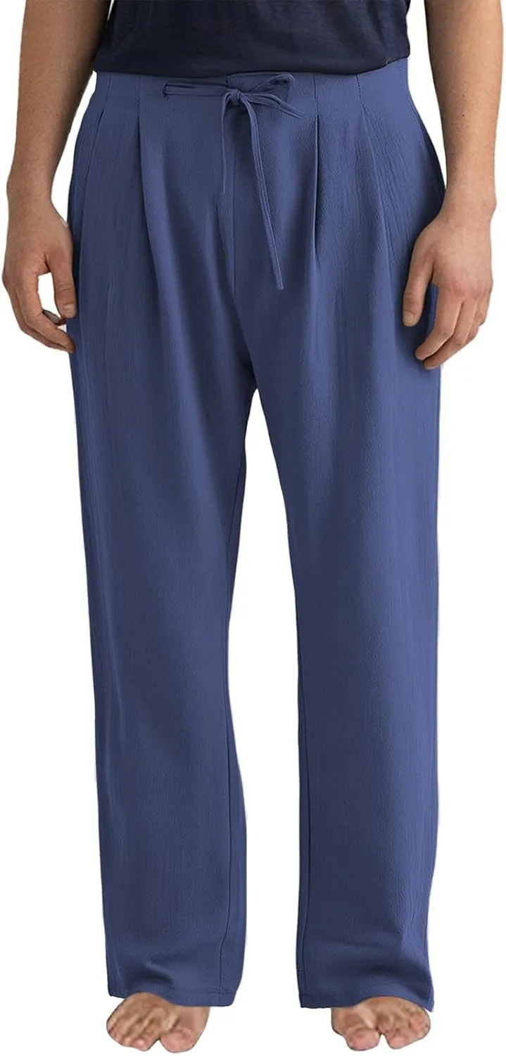 Men Linen Pants Plain Plus Size Flat Front Pants Lightweight Drawstring Waist Vacation Slacks Summer Casual Trousers