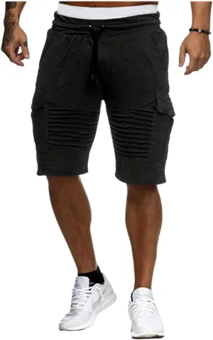 Mens Active Cargo Shorts Stripe Elastic Drawstring Solid Color Slim Fit Workout Gym SweatShorts Sports Training Pants