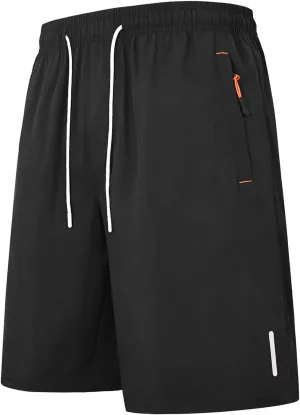 Men's Athletic Hiking Shorts Quick-Dry Waterproof Drawstring Short Reflective Stripe Ice Silk Pant with Zipper Pocket