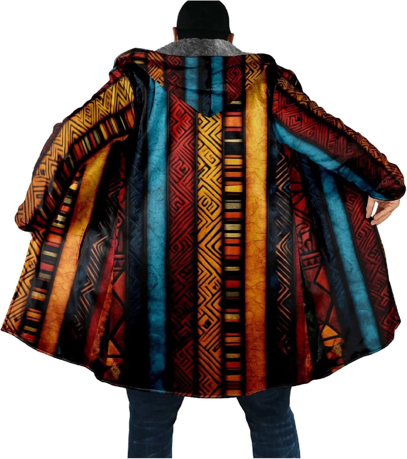 Mens Cardigan Sweater Vintage Western Aztec Print Graphic Hoodies Full Zip Sherpa Fleece Jackets Long Sleeve Coats