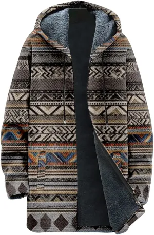 Mens Cardigan Sweater Vintage Western Aztec Print Graphic Hoodies Full Zip Sherpa Fleece Jackets Long Sleeve Coats