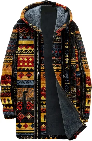 Mens Cardigan Sweater Vintage Western Aztec Print Graphic Hoodies Full Zip Sherpa Fleece Jackets Long Sleeve Coats