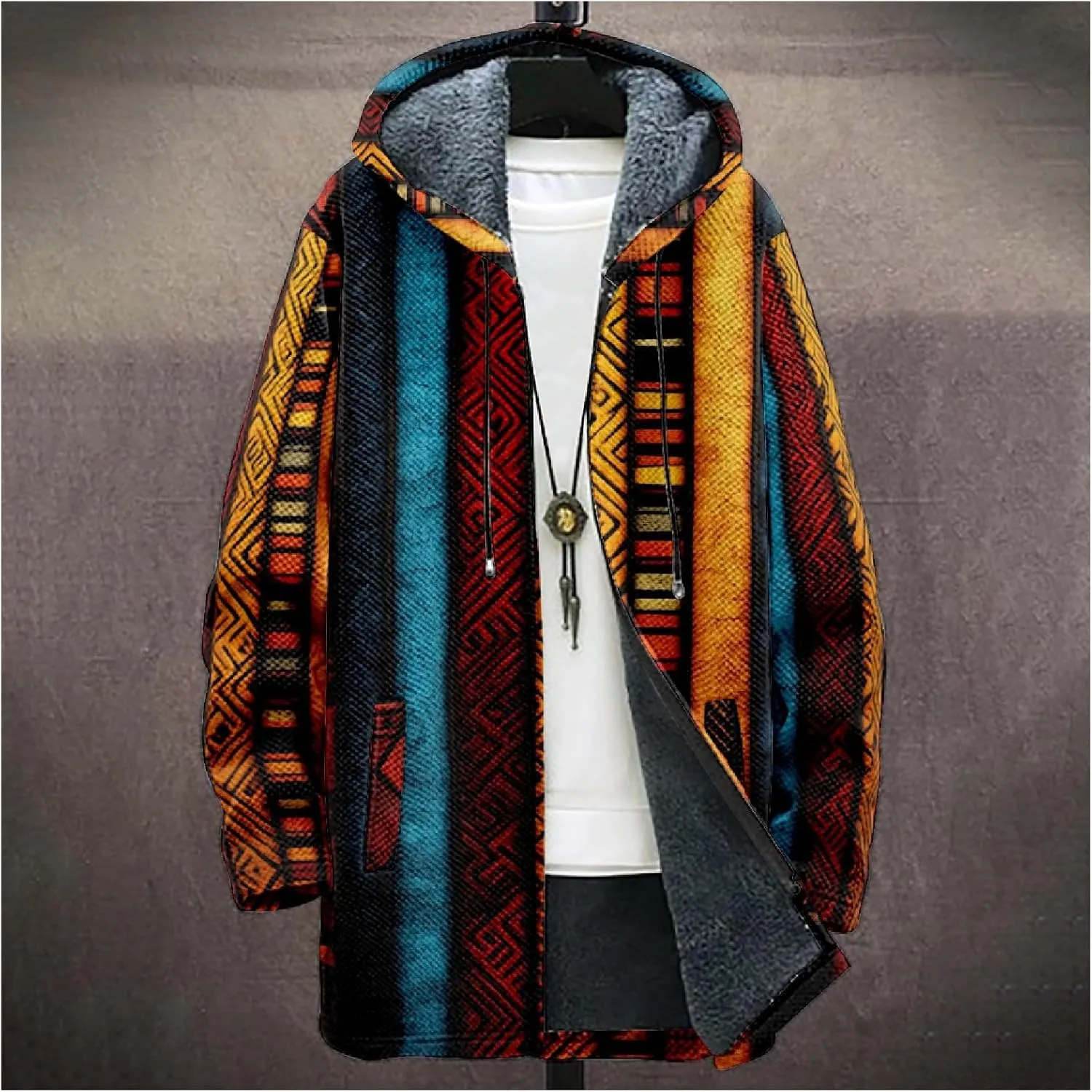 Mens Cardigan Sweater Vintage Western Aztec Print Graphic Hoodies Full Zip Sherpa Fleece Jackets Long Sleeve Coats