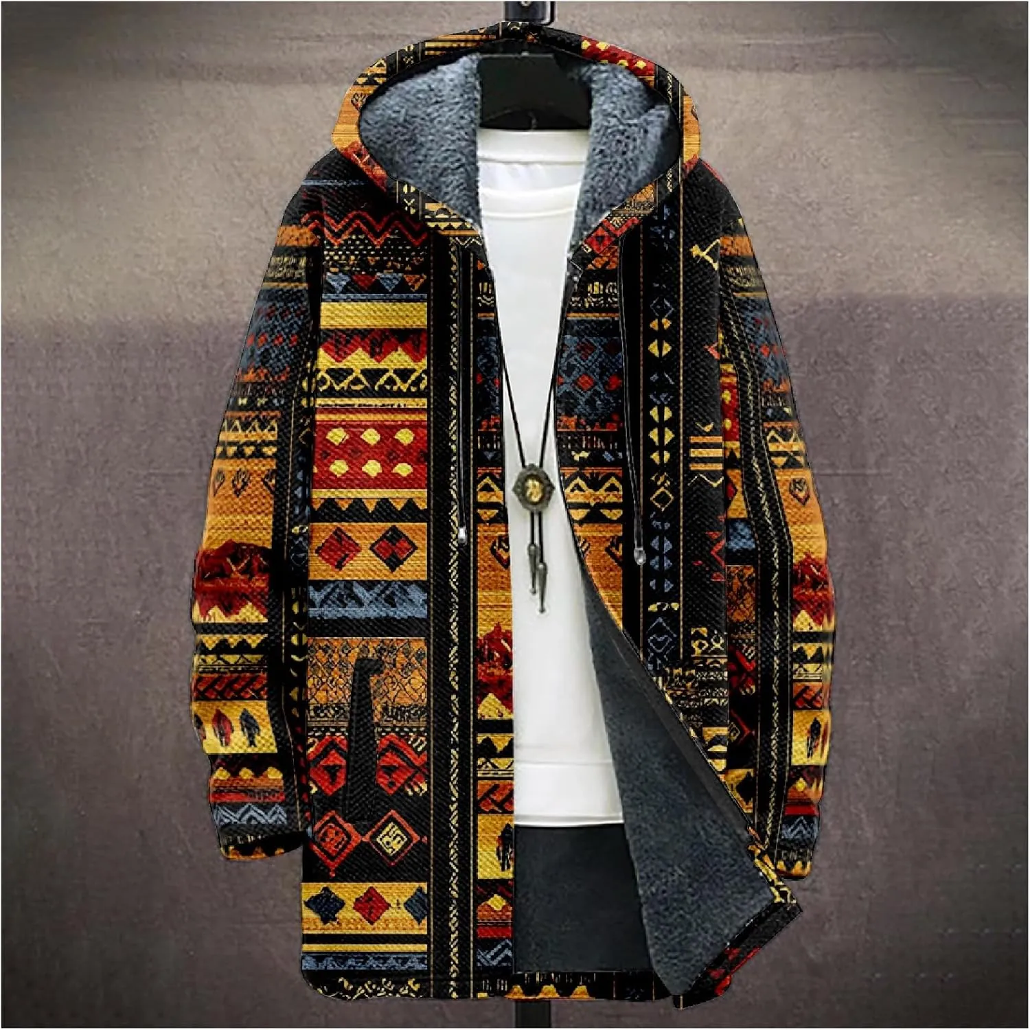 Mens Cardigan Sweater Vintage Western Aztec Print Graphic Hoodies Full Zip Sherpa Fleece Jackets Long Sleeve Coats