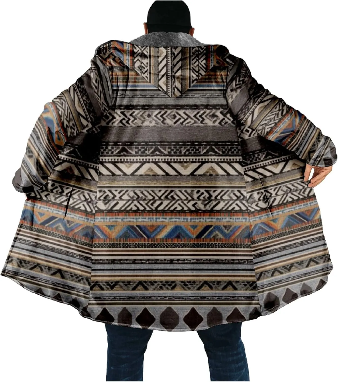 Mens Cardigan Sweater Vintage Western Aztec Print Graphic Hoodies Full Zip Sherpa Fleece Jackets Long Sleeve Coats