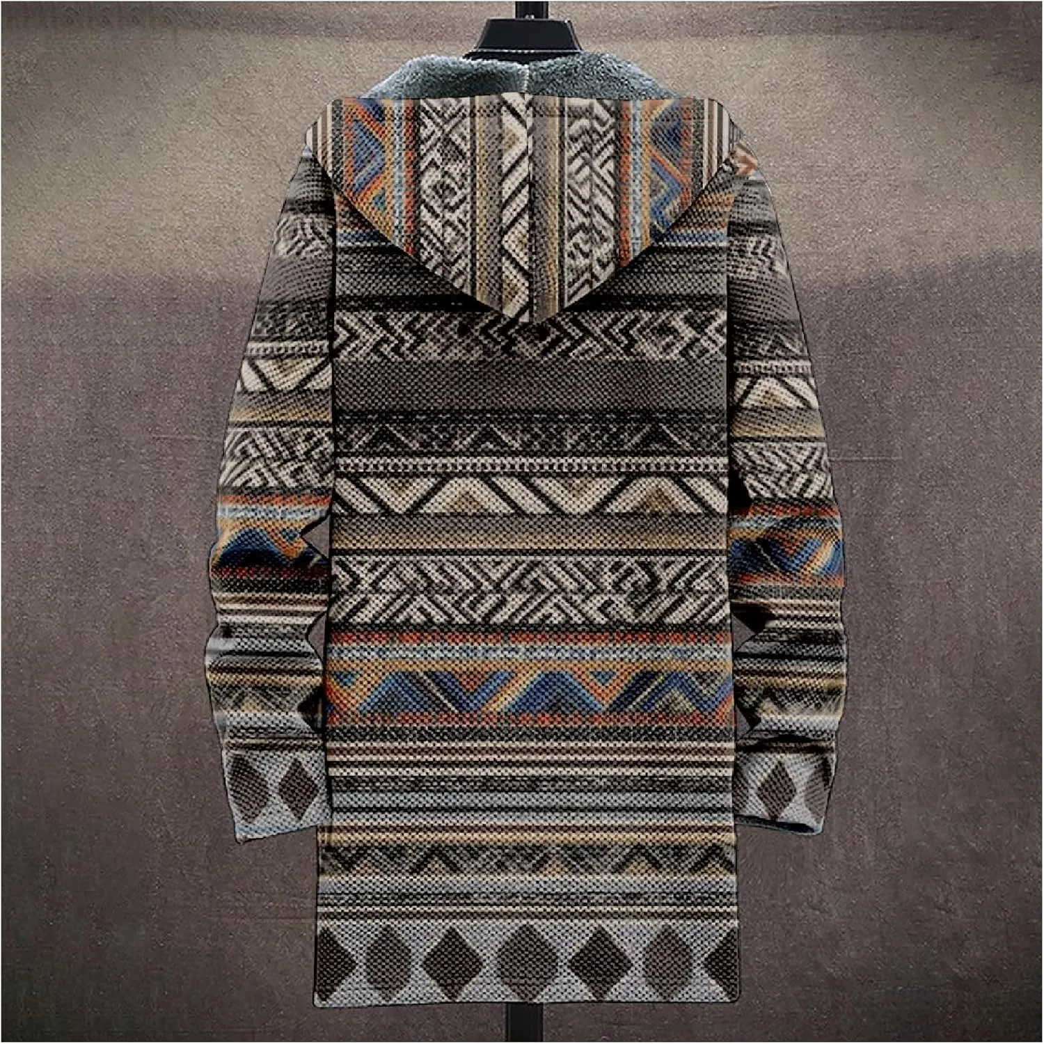 Mens Cardigan Sweater Vintage Western Aztec Print Graphic Hoodies Full Zip Sherpa Fleece Jackets Long Sleeve Coats