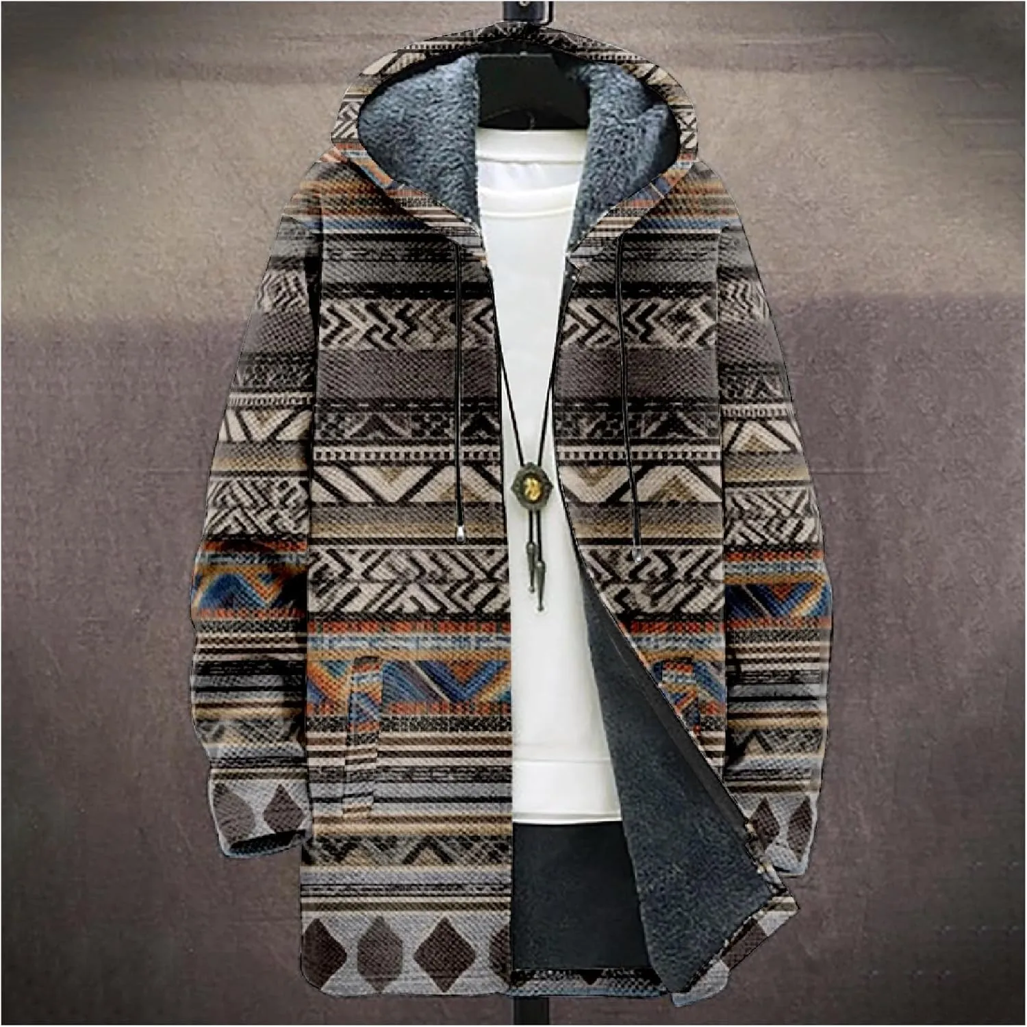 Mens Cardigan Sweater Vintage Western Aztec Print Graphic Hoodies Full Zip Sherpa Fleece Jackets Long Sleeve Coats
