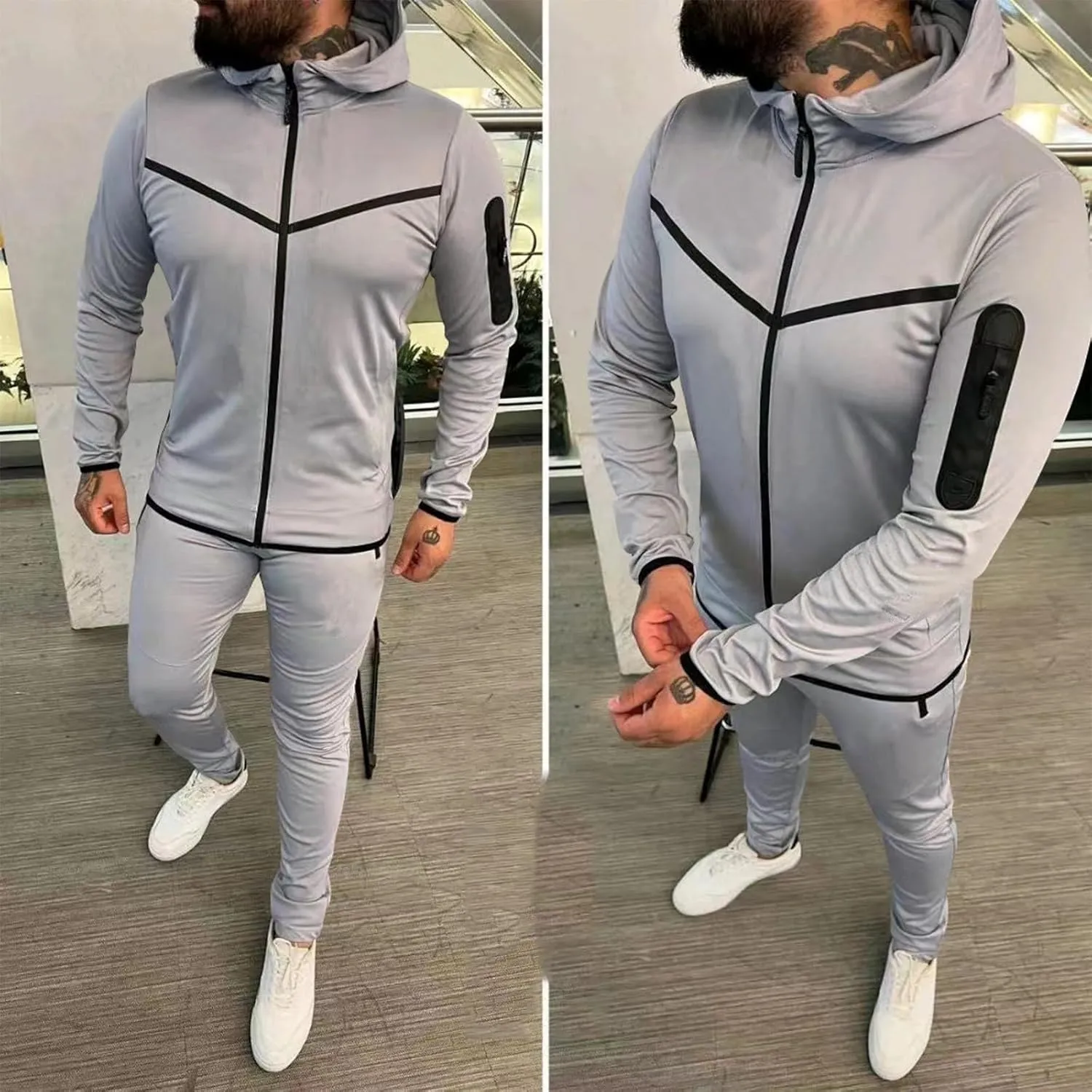Men's Cotton Jogger Suit 2 Piece Outfit Zip Up Hoodie Tracksuit Sweatshirt Jacket and Sweatpant Casual Sweatsuit Set