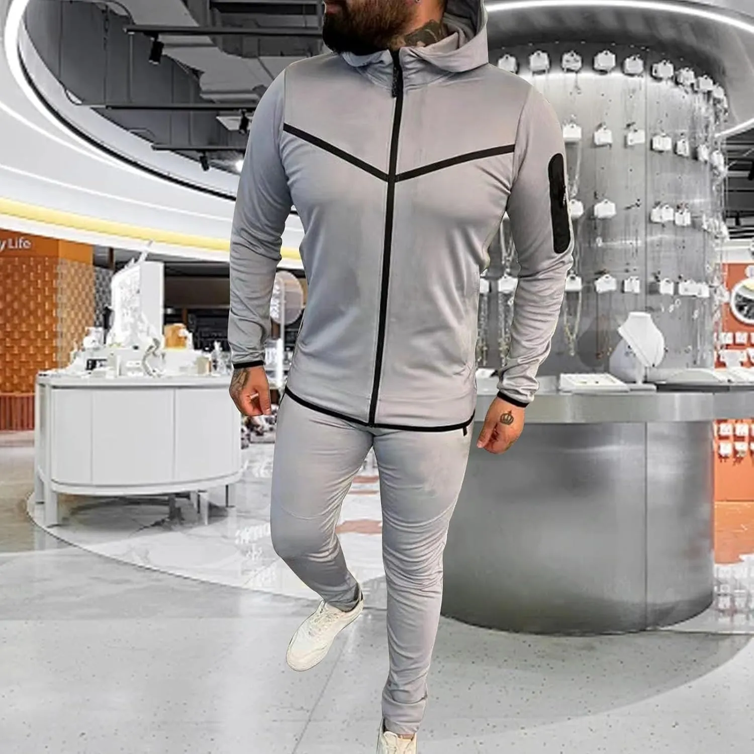 Men's Cotton Jogger Suit 2 Piece Outfit Zip Up Hoodie Tracksuit Sweatshirt Jacket and Sweatpant Casual Sweatsuit Set