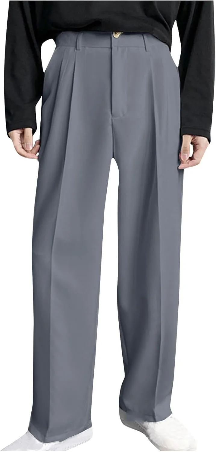 Mens Dress Pants Big and Tall Flat Front Regular Fit Suit Pants Business Casual Work Trousers with Pockets