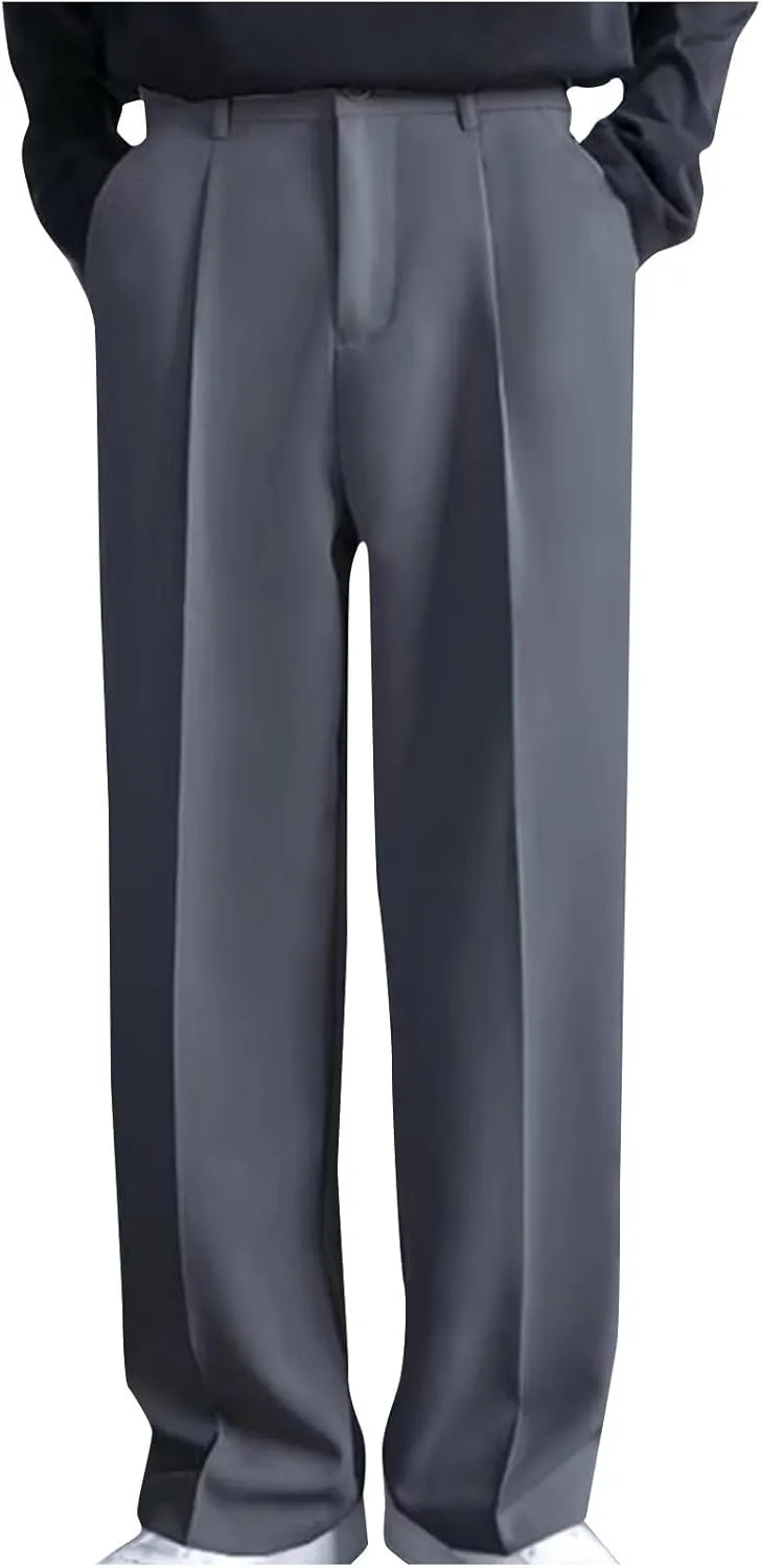 Mens Dress Pants Big and Tall Flat Front Regular Fit Suit Pants Business Casual Work Trousers with Pockets