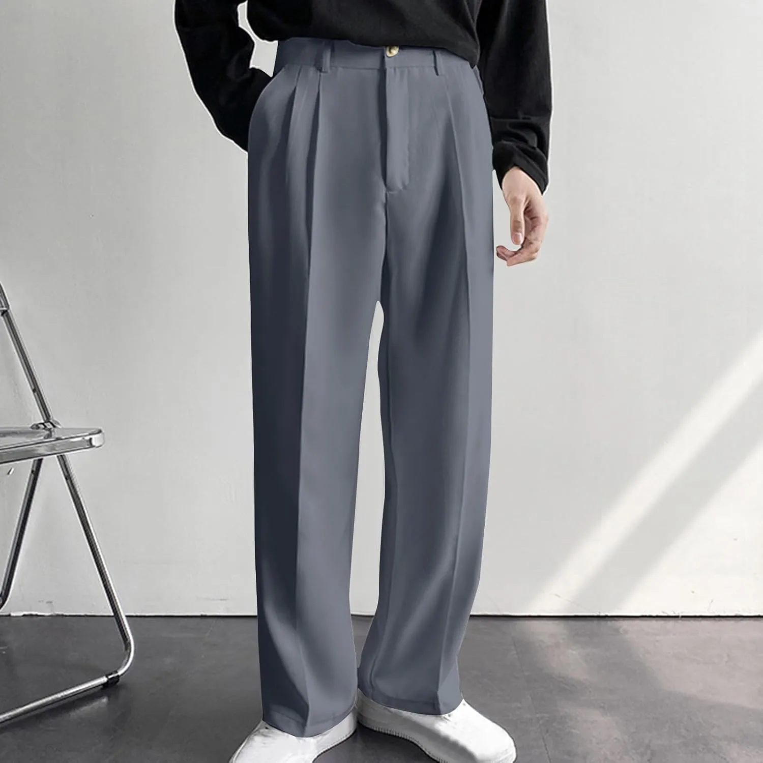Mens Dress Pants Big and Tall Flat Front Regular Fit Suit Pants Business Casual Work Trousers with Pockets