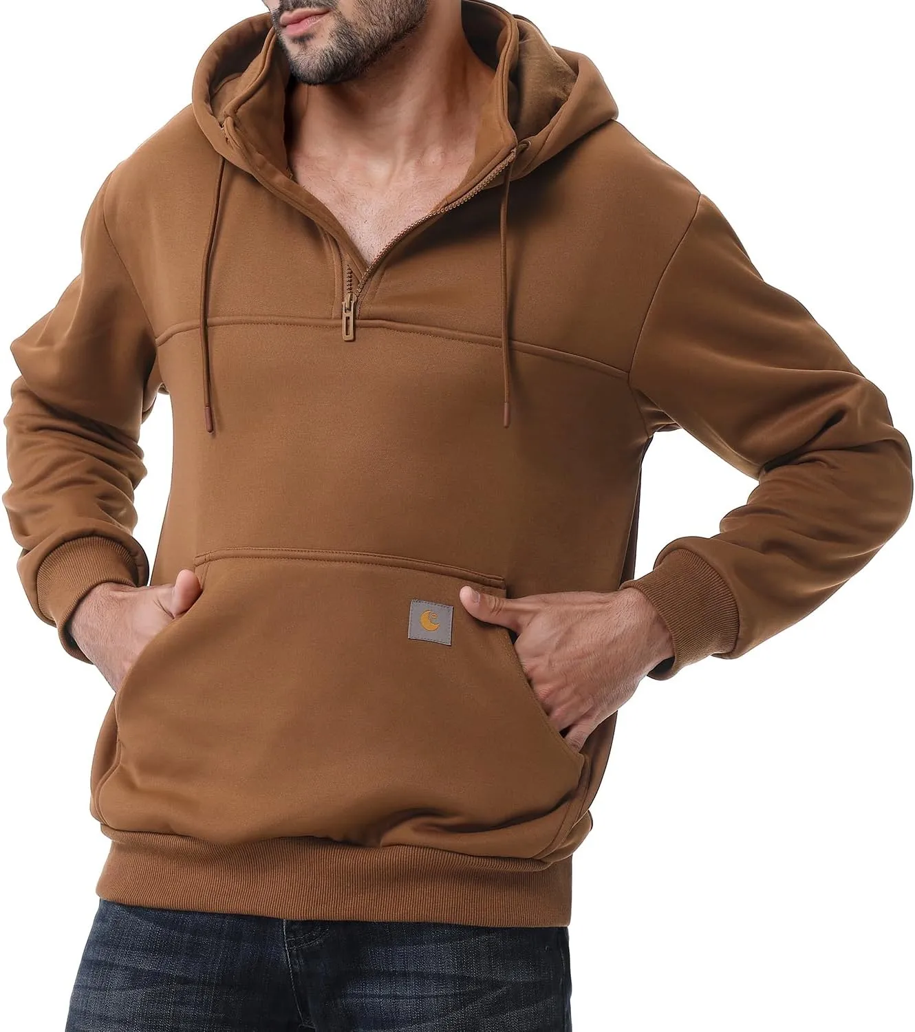 Men's Fashion Hoodies Sweatshirts Loose Fit Heavyweight Quarter-Zip Sweatshirt Fleece-Lined Pullover