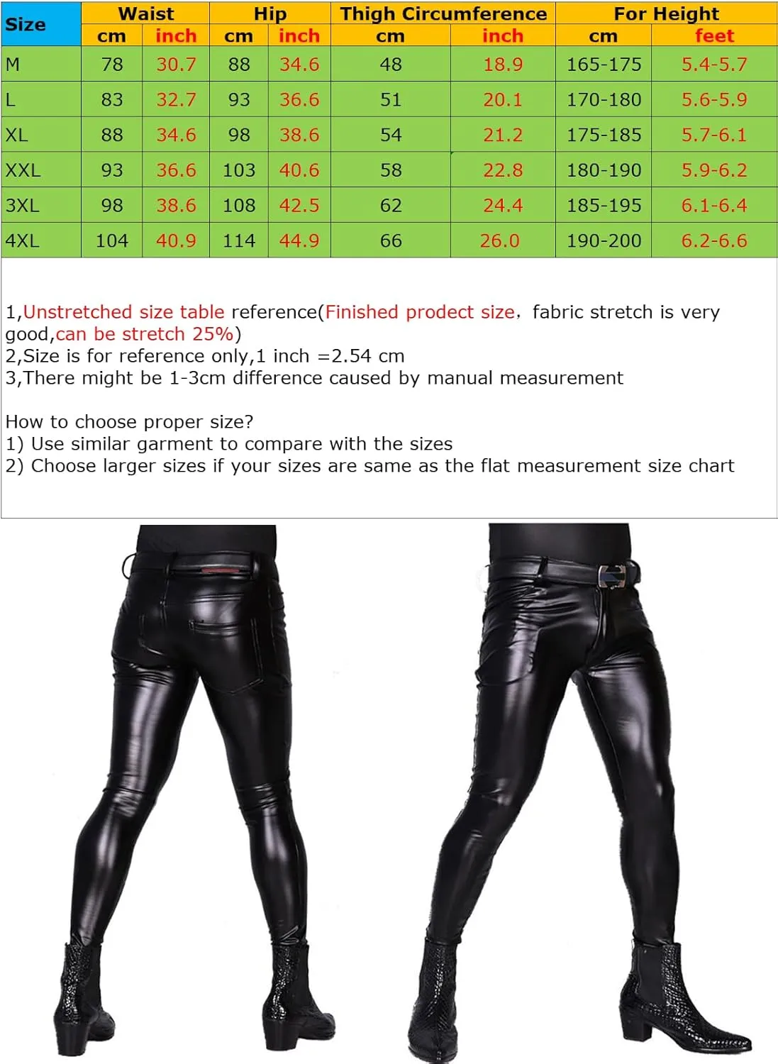 Men's Fashion Wetlook Shiny Synthetic Latex Stretchy Tight Leggings Slim Fit Skinny Long Pants Trousers Clubwear