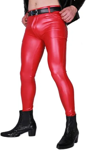 Men's Fashion Wetlook Shiny Synthetic Latex Stretchy Tight Leggings Slim Fit Skinny Long Pants Trousers Clubwear