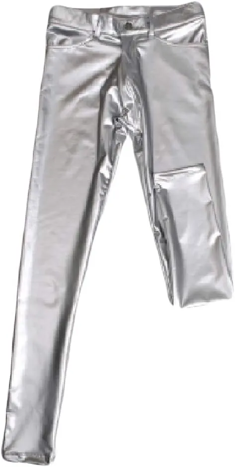 Men's Fashion Wetlook Shiny Synthetic Latex Stretchy Tight Leggings Slim Fit Skinny Long Pants Trousers Clubwear